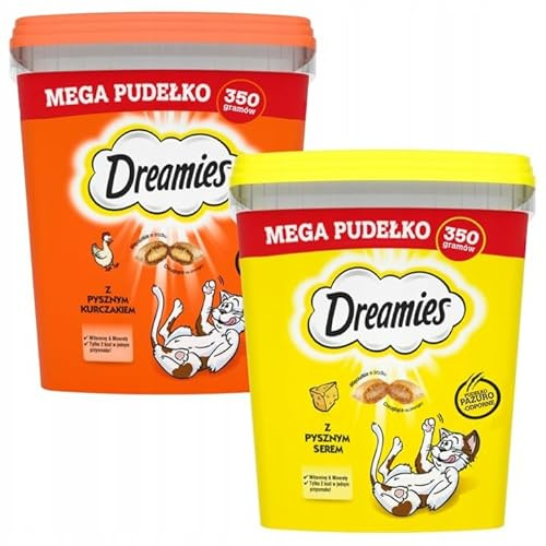 Dreamies Katzensnacks Mega Box Katzen-Leckereien Mix mit Huhn und mit Käse MegaTub 2 x 350g (2er Pack)