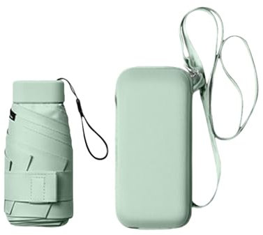 QUINTRA Mini-Reise-Sonnenschirm für Geldbörse mit Etui, Kleiner kompakter Regenschirm, leicht, tragbar, Winddicht, für Damen, Herren, Outdoor-Zubehör für unterwegs (Mint Green, one Size)