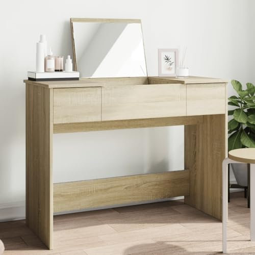 ShGaxin Schminktisch mit Spiegel Sonoma-Eiche 100x45x76 cm, Schminken Tisch, Frisiertisch, Kosmetiktisch, Schminkkommode, Schmink Tisch, Make Up Tisch - 840697