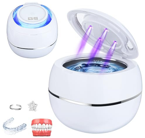 Coikes Nettoyeur Ultrasonique UV Pour Prothèses Dentaires Aligneurs Gouttières De Blanchiment Tête De 42 kHz Machine À Nettoyer Les Bijoux Pour Tous Les Appareils Dentaires (B-Blanc)
