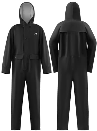 RainRider Rain Suits for Men Women Waterproof One Piece Rain Jacket & Pant Workwear Coverall(Black, XL)