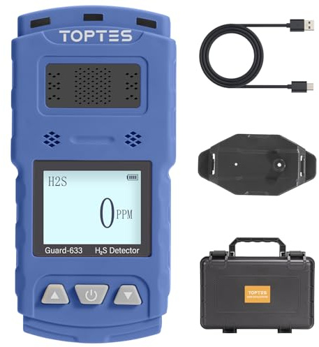 TOPTES Guard-633 Détecteur de Sulfure D'hydrogène, Détecteur H2S avec Capteur Précis, Réponse Rapide 0,5s, Autonomie 7 Jours, Plage d'Alarme Réglable, 3 Modes d'Alarme, Sécurité Antidéflagrante
