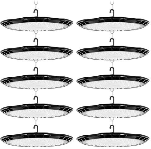 Sararoom 10Pack UFO Projecteur LED Industriel, 500W 50000LM Super Brillant High Bay Eclairage Atelier, 6500K Blanc Froid Projecteur LED Exterieur, Étanchéité IP65 Plafonnier LED pour Entrepôt, Usine