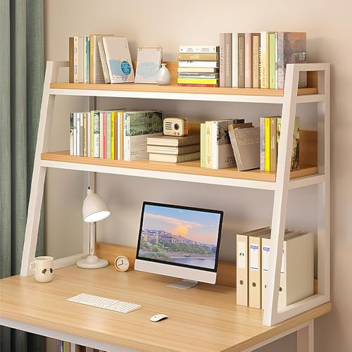 2-stufiger Schreibtischregal-Organizer, nur Schreibtischaufsatz, Schreibtischaufsatz für Studentenwohnheim, Schreibtischaufsatz für Computertisch, Büro, Wohnheim, Schlafzimmer (Ahorn, 75 x 32 x 90 c