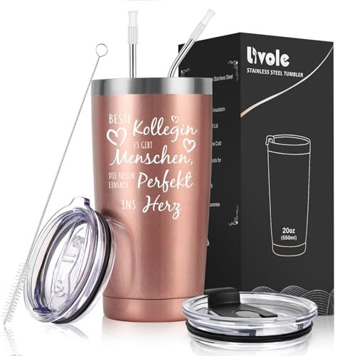 Livole Geschenk Kollegin, Geschenk für Kollegen, Frauen, Chefin, Sie - Beste Kollegin es gibt Menschen, Die passen einfach perfekt ins Herz - Weihnachtsgeschenke Bester Kollegen, 600ml Thermobecher