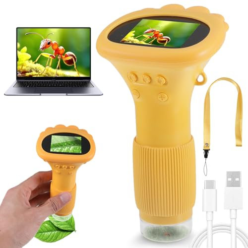 tlidfgeo Microscope for Kids, 2.0” IPS Screen 200-1000X Pocket Handheld Microscope Camera, 2MP Lens Pixels Mini Microscop e, Digital Microscop e USB Connection to PC