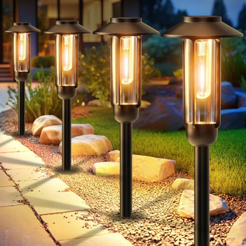 KOOPER Solar Lights Outdoor Garden Ornament, 4 Pack LED Garden Solar Lights Waterproof with Tungsten Light Warm White, 800mAh, Outdoor Light for Yard Lawn Patio Decorative