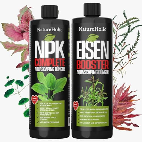 NatureHolic Aquarium Dünger Sorglospaket | All-in-One-Lösung für prächtige Pflanzen – Komplettdünger, nichts weiter nötig! Farbbooster für deine Wasserpflanzen | 2x 500ml