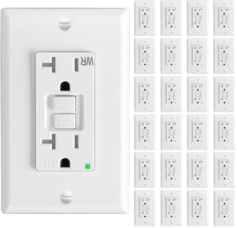 Amico 24 Pack 20 Amp GFCI Outlet with Thinner Design, Weather Resistant (WR), Self-Test GFI Receptacles with LED Indicator, Wall Plates and Screws Included, Indoor or Outdoor, White, ETL Listed