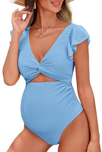 FEOYA Costume da Bagno Intero Premaman con Incrocio Anteriore Costume da Bagno per Gravidanza Moda Spiaggia Bikini Premaman S