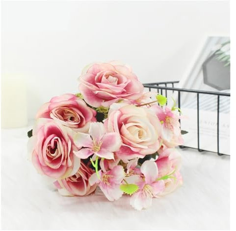 Décorations de Fête DIY 7 têtes de simulation de roses hortensias en soie, fleurs artificielles, bouquets de mariage for réunions de famille, décorations de table pour Centres de Table Arrangement(Lig