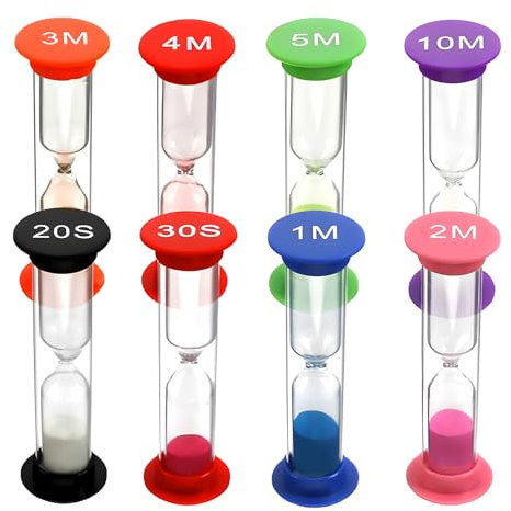 Yistoi Lot de 8 sabliers pour le brossage des dents des enfants - 20/30 secondes - 1/2/3/4/5/10 minutes - Minuterie de brossage des dents - Outils éducatifs - Accessoires de jeu - Pour la maison