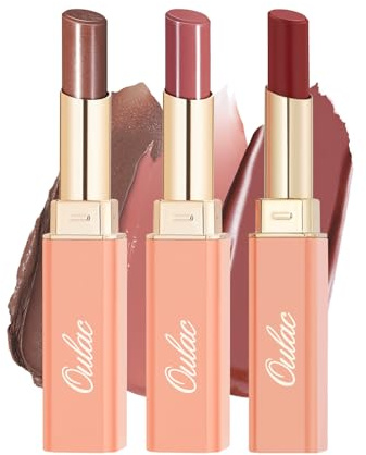 Oulac 2 in1 Lippenstift und Lip Balm Nackt Braun Set, Saftiger und Glänzender lippenpflege Lippenstift,Geschmeidige und Hydratisierte Lippen, Glänzendes Finish für trockene, rissige Lippen, Vegan