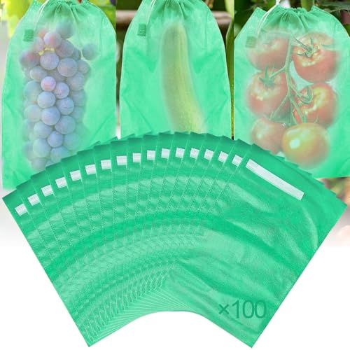 TZEKING 100 Pezzi Sacchetto di Protezione Dell'Uva,20x30cm Tessuto Non Tessuto Sacchetto di Protezione della Frutta,Piante Verdure Borse,per Frutta da Giardino Tengono Lontani Moscerini Vespe Uccelli