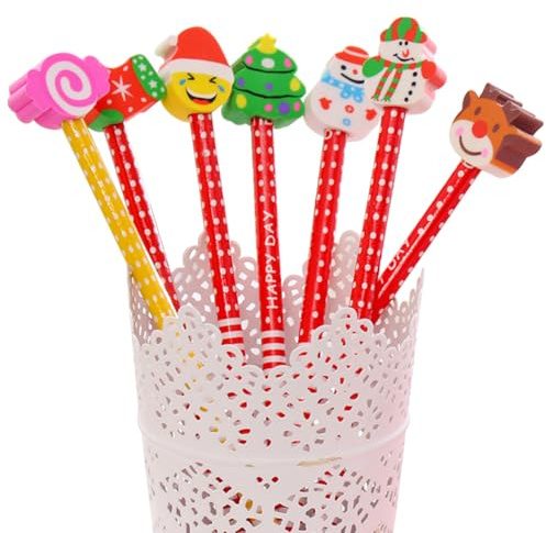 Fizdoqg 30 Stück HB Bleistifte Weihnachten Radiergummi Weihnachtsbleistift | Radiergummi Weihnachten und Weihnachtsbleistift für Kinder Party Geschenk Mitgebsel Weihnachtsmitbringsel