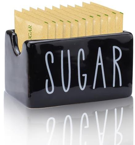 Simaixing Keramik-Zuckerpacket-Halter für Kaffeebar, Zuckerverpackungsbehälter zur Aufbewahrung, kleiner Caddy für Tisch, Büro, Hotel, Restaurant (schwarz)