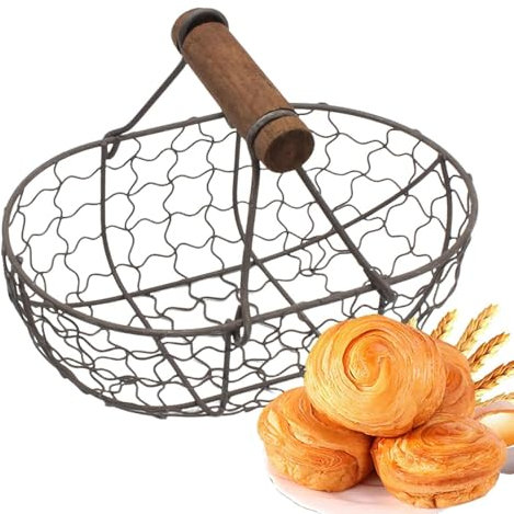 Egg Collecting Basket, Bread Basket, Picnic Basket with Wooden Handle, Decorative Bucket in Country House Style, for Easter Decoration