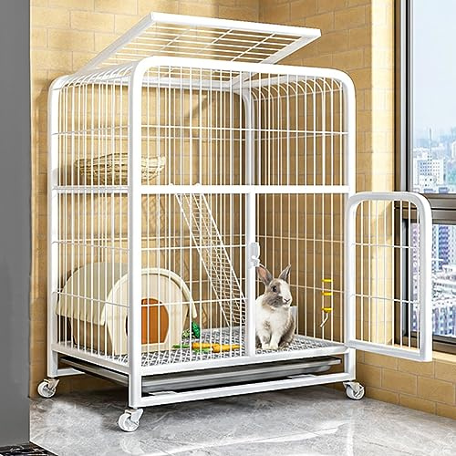 Kaninchenstall Hasenkäfig - Zweistöckiger Indoor-Outdoor-Käfig mit Rädern und tiefer, auslaufsicherer Schale für Meerschweinchen und Hasen