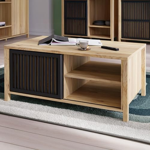 Forte JYTANA Couchtisch 100 110, skandinavischer Sofatisch mit Aufbewahrung, Holzwerkstoff, Mauvella Eiche Holzdekor, 105,5 cm breit x 49,9 cm hoch x 65,2 cm tief