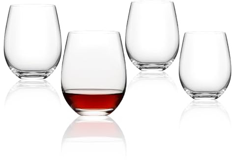 Plastic Wine Glasses 4 Pack, 470ml Unbreakable Stemless Tumblers, Shatterproof Reusable Clear Acrylic Drinking Cups for Caravan, Camping, Picnic, Garden Party, Hot Tub, BBQ & Outdoors - BPA Free