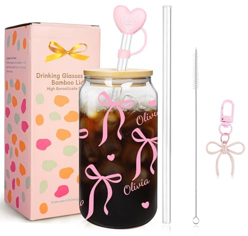 Mason Life Personalisiertes Glas mit Deckel und Strohhalmen 530 ml, Eiskaffeetassen mit Deckel und Strohhalmen, Geschenke für Mütter, Freundinnen, Lehrer, Frauen