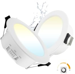 Grebeam 12W LED Deckenspots Dimmbar, LED Einbaustrahler 230V Dimmbar Ultra Slim Einbautiefe 28mm, Warmweiß Neutralweiß Kaltweiß, IP44 Spots Deckenleuchten, Ø123-133mm Loch, 2er Set