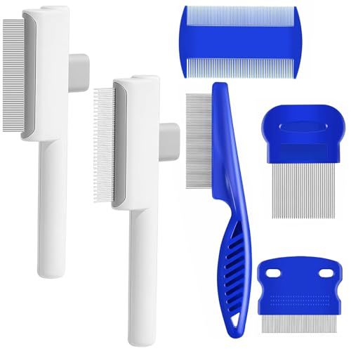 6 PCS Cat Flea Combs Set, Aesthetic Pet Hair Remover Comb, Durable Flea Brush for Dogs, Cat Hair Brush Suitable for Removing Tangled and Loose Hairs From Dogs Cats