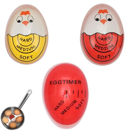SHUOHONG 3 Piezas Temporizadores para Huevos Cocidos (Suave/Medio/Duro), Reloj de Huevo para Cocinar, Egg Cooking Timer, Egg Timer, Selección del Grado de Madurez Según el Cambio de Color