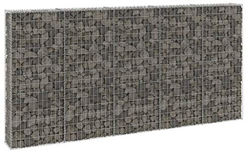 Clôture gabion murale avec couvercle en acier galvanisé 300 x 30 x 150 cm pour jardin, terrasse et balcon
