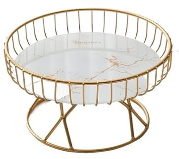 huanglyc-232 Cestino della frutta Vassoio in ceramica for cesto di frutta con supporto in metallo, portaoggetti for tè, caramelle, dessert, organizer da cucina for la casa Tavola(Bianco,Piccolo)