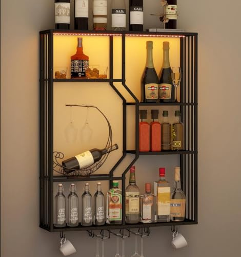ARTETHYS Wall Mounted Wine Rack with Glass Holder, Floating Shelves for Wall, 80cm LED RGB Wine Racks Bar Shelves with APP Control, Adjustable Wall Bar for Kitchen Home Bar Dining Room