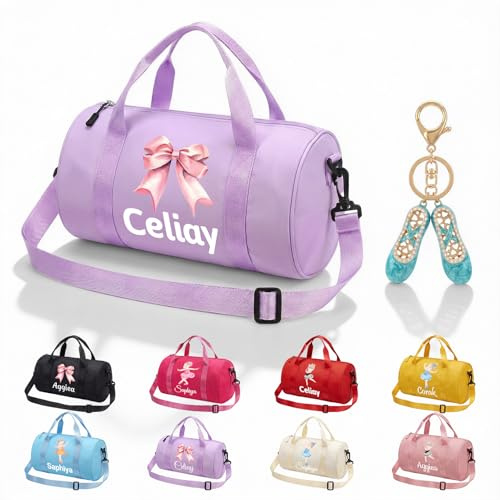 CGFN Personalisierte Ballett Tasche Mädchen mit Namen (Lila) | Wunschname & Tanzmuster, Wasserdicht & Faltbar, 2 Größen & 3 Trageweisen