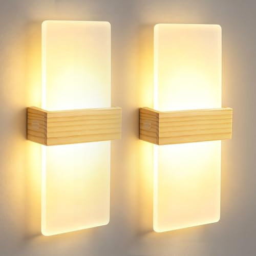 2 Stück LED Wandleuchte Innen 12W Warmweiß 3000K Wandlampe Innen Holz Acryl | DAGORD Modern Up and Down Leuchten Innen Indirektes Licht Lampe Wand Wandlichter für Wohnzimmer Schlafzimmer Flur Treppenhaus