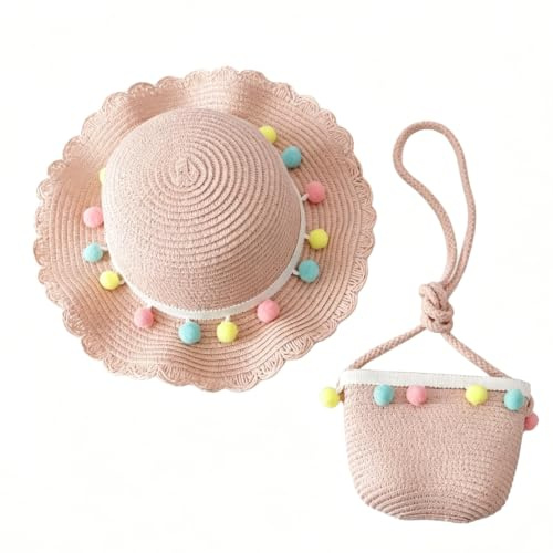 Danbghyuo Sombrero De Paja y Bolso Pequeño,Decoracion De Flores Gorro De Playa,Summer Beach Sun Sombreros,para Beach Piscina Al Aire Libre Viajamiento(56-58cm)