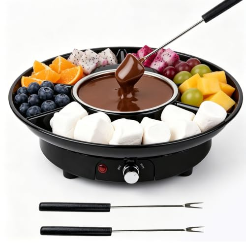 YOOMUR Fondue Au Chocolat: Fondue Chocolat, 2 Niveaux De Température Set à Fondues Au Chocolats avec 2 Fourchettes pour Dessert, Fêtes, Repas De Famille, Dessert, Dîner Et Pique-Nique