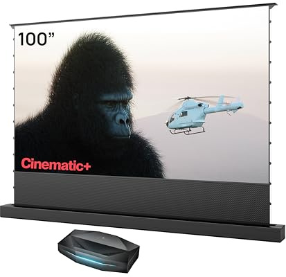 Set AWOL VISION Aetherion Pro + pantalla de suelo ALR de 100'' pulgadas – Proyector de ultra corta distancia con láser RGB triple, 4K UHD, HDR10+, Dolby Vision y Atmos, para cine en casa y videojuegos