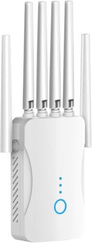 Repeteur WiFi Puissant avec 6 Antennes, Amplificateur WiFi, Répéteur WiFi Compatible avec 64 Appareils, Modes (Répéteur, AP), Couverture jusqu'à 300 m², pour la Maison et Le Bureau