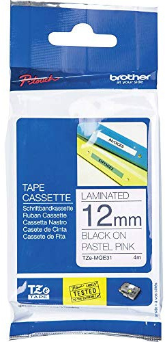 Brother original laminerat etikettband TZe-MQE31 12 mm, (inklusive för Brother P-touch H200, H100LB/R, H105, E100/VP, D200/BW/VP, D210/VP, Cube) TZEMQE31 svart-rosa