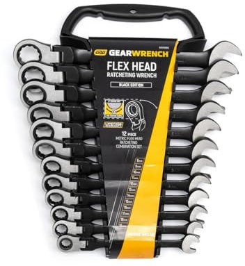 GearWrench 9901DBE Ringmaulschlüssel mit Ratsche Schwenkbar Set Metrisch, 8 - 19 mm, Schwarz, 12 Stück [Limitierte Auflage]