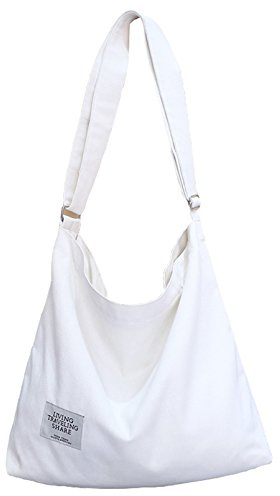 Covelin Bolso de hombro de lona retro de gran tamaño para mujer, estilo Hobo, bolso cruzado casual, blanco