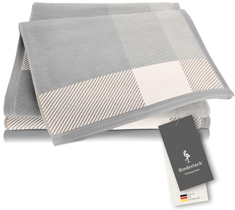 biederlack® weiche Kuscheldecke Check Creme, Sofa-Decke in 150x200 cm | Made in Germany, Wohndecke aus Baumwolle und Polyarcyl, karierte Decke, leichte Couchdecke, OEKO-TEX Made in Green