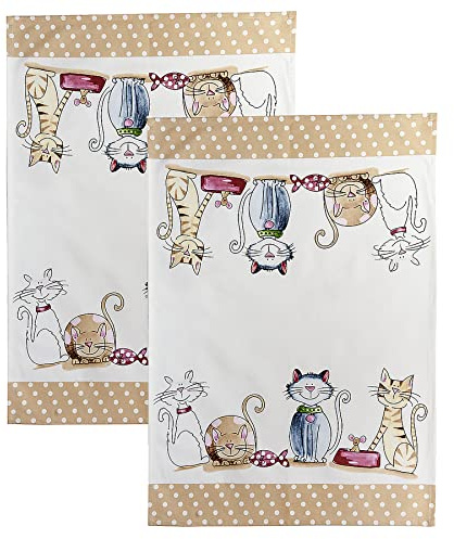 SPOTTED DOG GIFT COMPANY - 2er Set Geschirrtücher Küchentücher Trockentücher Küche aus 100% Baumwolle 50 x 70 cm, niedliches Katzen-Motiv Katze Geschenk für Katzenliebhaber und Köche
