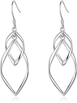 Kamise Silber 925 Ohrringe Hängend - Haken Damen Ohrhänger Twist Lang - Ohrschmuck Mit Geschenkbox für Frauen Mutter Mädchen Zum Geburtstag Muttertag