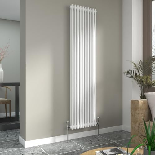 Warmehaus Traditional White 2 Column Vertical Radiator 1800x470mm | Victorian Radiator, Radiators Wall Mounted Central Heating, Designer Double Column Radiator, Bathroom Kitchen Slim Radiator