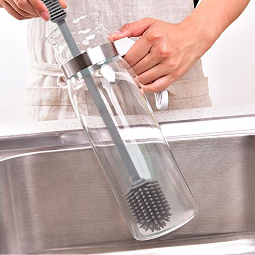 ERIKORD 12 Grey Silicone Bottle Brush Cleaner, BPA Free, Long Handle Baby Bottle Brush Ideal for Glass & Plastic Water Bottles Cleaning Brush, Easy to Clean