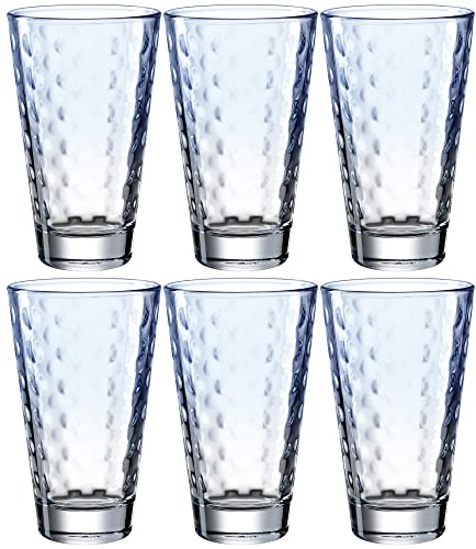 Leonardo Optic Trink-Gläser 6er Set, spülmaschinenfeste Longdrink-Gläser, bunte Trink-Becher aus Glas, Getränke-Set, hellblau, 300 ml, 025900