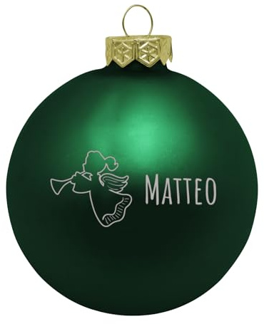 Deitert Weihnachtskugel mit Wunschtext Gravur, Ø 8cm, personalisierte Christbaumkugel aus Glas (matt), Individueller Weihnachtsbaumschmuck Namen oder Spruch, Engel-Motiv, Grün