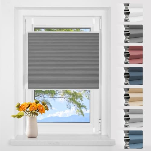 Wabenplissee Plissee Klemmfix ohne Bohren Verdunkelung Zweifarbig Weiß-dunkelgrau 45x130cm(BxH) Thermo Verdunklungsplissee für Fenster 100% Blickdicht,Schallschutz und Wärmehaltung