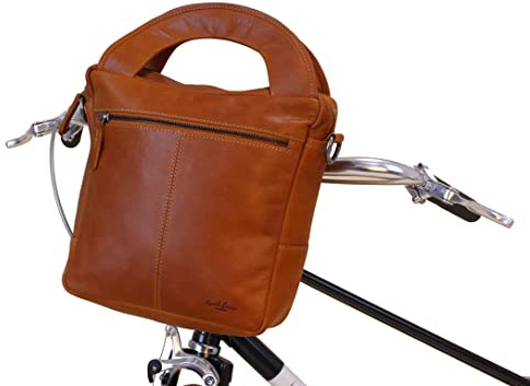 Gusti Lenkertasche Leder- Vincente T.Lenkertasche inkl. Platte Gepäckträgertasche Fahrradschloss Fahrradtsache Vintage Braun Leder