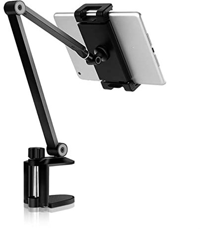 Stand de tablette, support de téléphone à bras long avec clip de rotation à 360 °, montage en alliage d'aluminium réglable à hauteur / angle for 4-13 téléphone portable et tablette ( Color : Black )